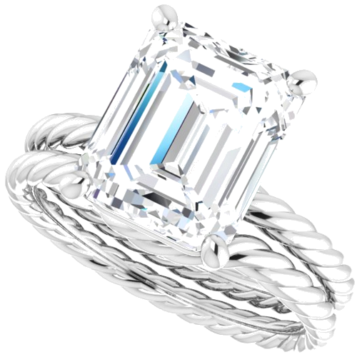 Sužadėtuvių Žiedas „Solitaire Rope“ 14k white gold Emerald 11mm x 9mm (10)