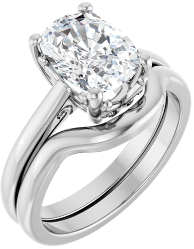 Sužadėtuvių Žiedas „Solitaire Vintage-Inspired Scroll“ 14k white gold Elongated Cushion 9mm x 7mm (6)