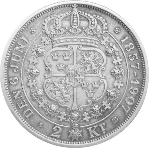 2 kronos Auksinės vestuvės 1907 Švedija sidabrinė moneta (2)
