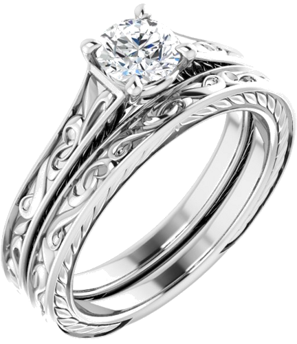 Sužadėtuvių Žiedas „Solitaire Scroll“ 14k white gold Round 5.2mm (6)