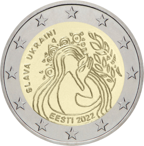 2022 Igaunija Slava Ukrainai 2 eiro monēta (1)