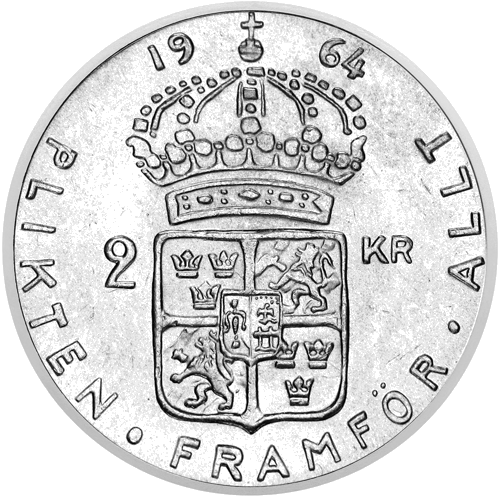 2 кроны Густав VI (1952–1966) Швеция серебряная монета (2)