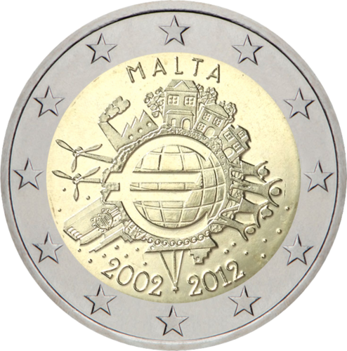 2012 Malta Dešimt metų eurui 2 eurų moneta (1)