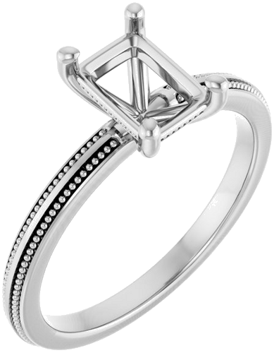 Sužadėtuvių Žiedas „Solitaire Milgrain“ 14k white gold Emerald 7mm x 5mm (1)