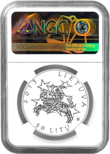 2013 Председательство Литвы в Совете ЕС 50 литов серебряная монета PF 70 ULTRA CAMEO (2)