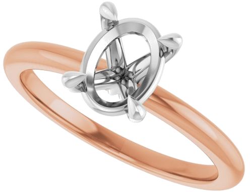 14K Rose White 8x6 mm Oval Solitaire Engagement Ring Mounting (5)