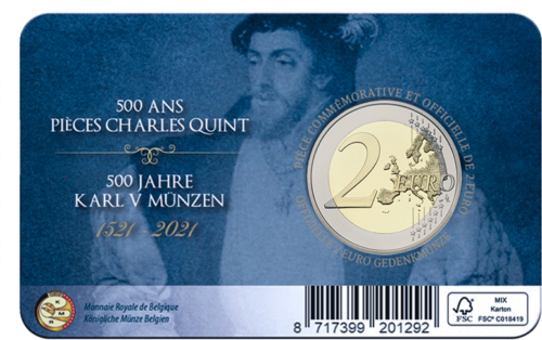 2021 Belgija Carolus V 2 eurų BU moneta (2)