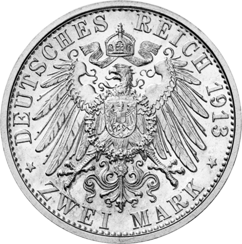 2 Marks Wilhelm II 1913 German Empire Silver Coin (2)
