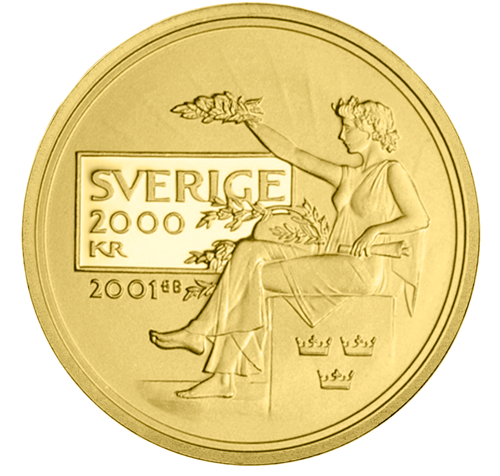 2001 Швеция Карл XIV Густав Нобелевская премия золотая монета (2)