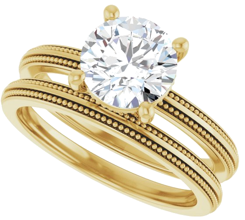 Sužadėtuvių Žiedas „Solitaire Milgrain“ 14k yellow gold Round 7.4mm (10)