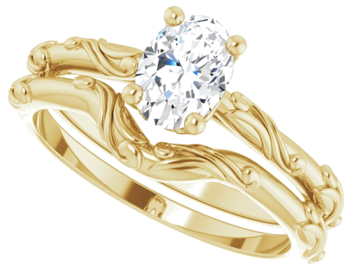 14K Yellow 7x5 mm Oval Solitaire Scroll Engagement Ring Mounting (10)