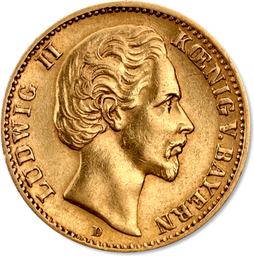 10 Markių Ludwig II auksinė moneta Bavarija Vokietijos imperija (1)
