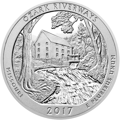 5 oz Национален парк Озарк Ривъруейс 2017 САЩ сребърна монета (1)