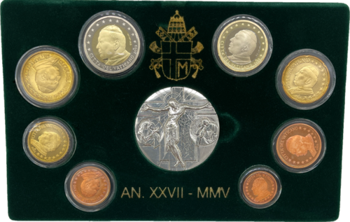2005 Ватикана Йоан Павел II Монетен комплект със сребърен медал (1)