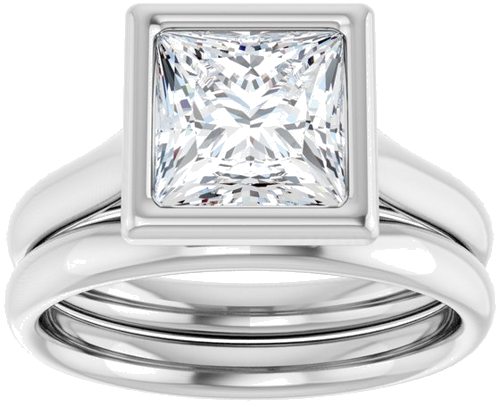 Sužadėtuvių Žiedas „Bezel-Set Solitaire“ 14k white gold Square 7mm (8)