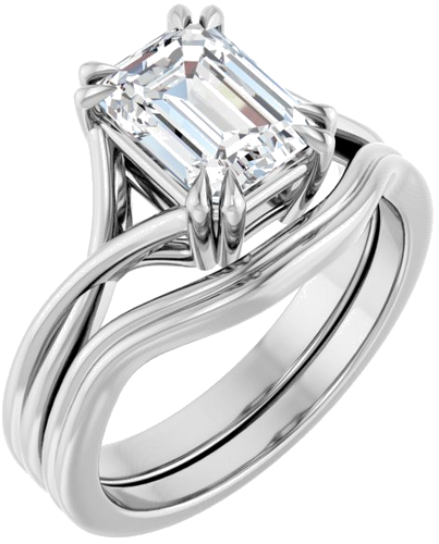 Sužadėtuvių Žiedas „Double Claw-Prong Solitaire Criss-Cross“ 14k white gold Emerald 8mm x 6mm (6)