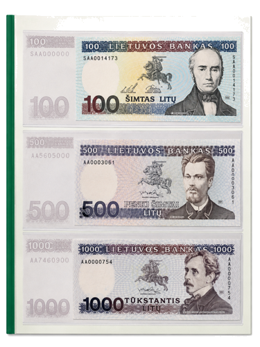 Neizlaisto Lietuvas litu banknošu komplekts (2)