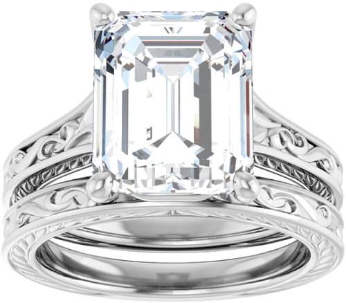 Sužadėtuvių Žiedas „Solitaire Scroll“ 14k white gold Emerald 11mm x 9mm (8)