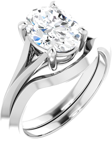 Sužadėtuvių Žiedas „Solitaire Split Shank“ 10k white gold Oval 9mm x 7mm (6)