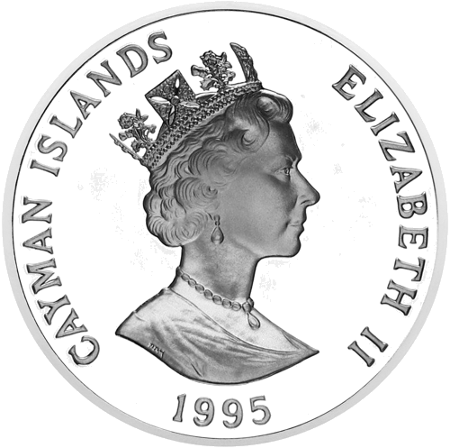 1995 Синя игуана Кайманови острови 1 долар сребърна монета (2)