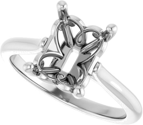 14K White 9x7 mm Emerald Solitaire Engagement Ring Mounting (5)