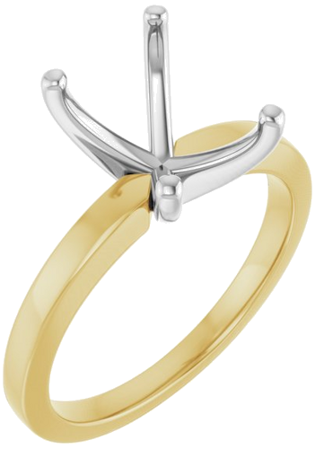 14K Yellow White 9x7 mm Emerald Solitaire Engagement Ring Mounting (1)