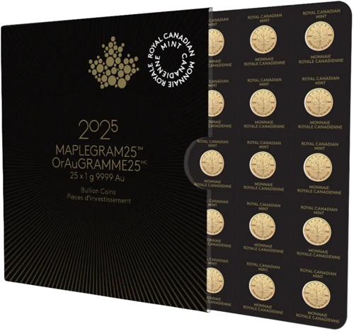 25 x 1 г Maplegram 2025 Канада золотые монеты Кленовый лист (1)