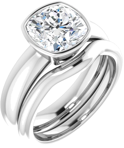 Sužadėtuvių Žiedas „Bezel-Set Solitaire“ 10k white gold Cushion 8mm (6)