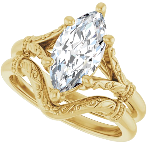 Sužadėtuvių Žiedas „Sculptural“ 10k yellow gold Marquise 12mm x 6mm (10)