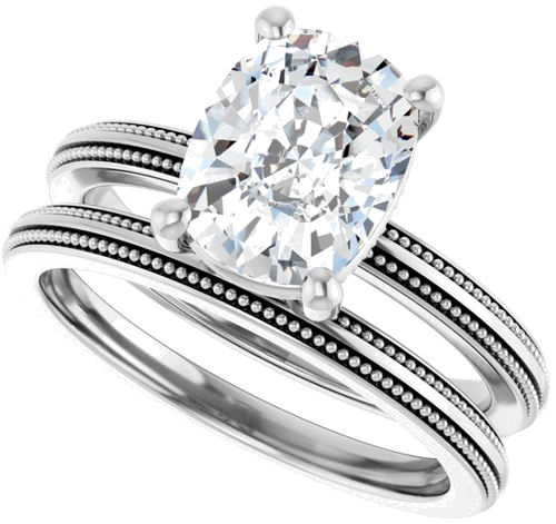 Sužadėtuvių Žiedas „Solitaire Milgrain“ 14k white gold Elongated Cushion 9mm x 7mm (10)
