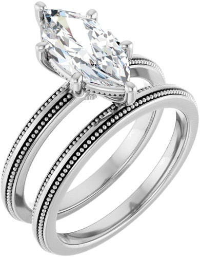Sužadėtuvių Žiedas „Solitaire Milgrain“ 14k white gold Marquise 12mm x 6mm (6)