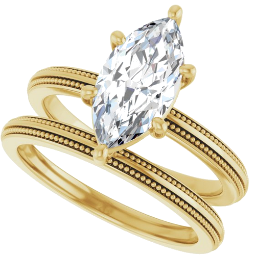 Sužadėtuvių Žiedas „Solitaire Milgrain“ 14k yellow gold Marquise 12mm x 6mm (10)