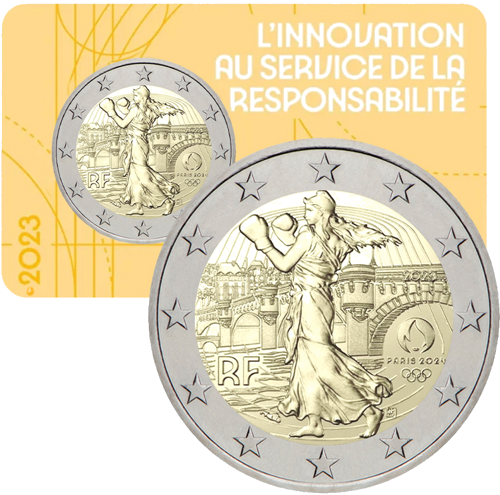 2023 Франция 2 евро BU монета Олимпийские игры Париж 2024 (9)