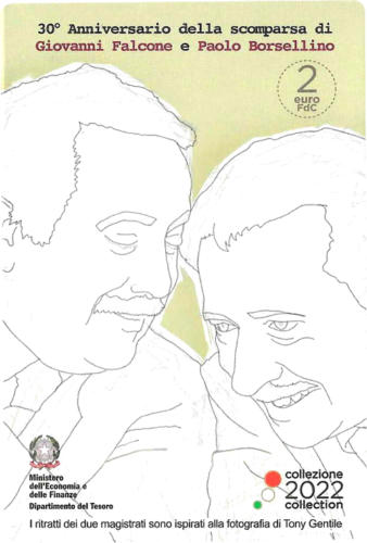 2022 Italija Falcone ir Borsellino BU moneta kortelėje (2)