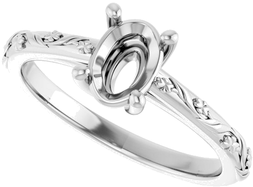 Sužadėtuvių Žiedas „Solitaire“ 585 Baltojo Aukso Oval 7mm x 5mm (5)