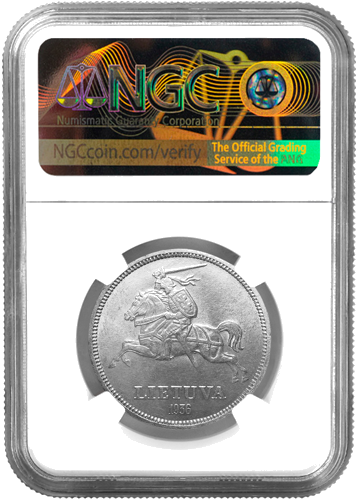 1936 Литва Великий князь Витаутас 10 литов серебряная монета NGC MS 61 (2)