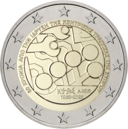 2023 Kipras Centrinio banko jubiliejus 2 eurų moneta (1)