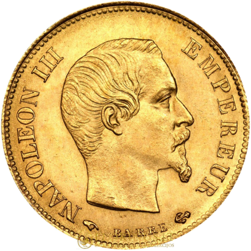 10 frankų Napoleonas III (1853-1860) Prancūzijos Imperija auksinė moneta (1)