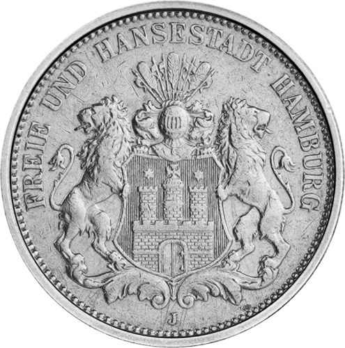 3 Markės Hamburgas (1908-1914) Vokietijos imperija sidabrinė moneta (1)