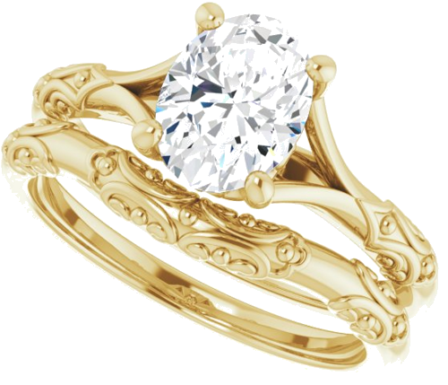 Sužadėtuvių Žiedas „Solitaire Split Shank“ 585 Geltonojo Aukso Oval 8mm x 6mm (10)