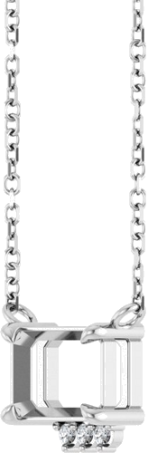 14K White 7x5 mm Emerald .025 CTW Natural Diamond Semi-Set 18  Necklace (3)