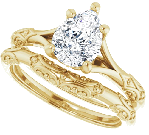 Sužadėtuvių Žiedas „Solitaire Sculptural“ 10k yellow gold Pear 8mm x 6mm (10)