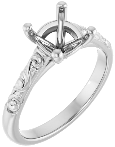 14K White 7 mm Cushion Solitaire Engagement Ring Mounting (1)