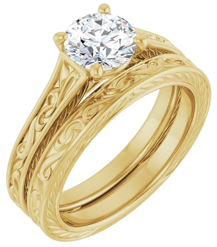 Sužadėtuvių Žiedas „Solitaire Scroll“ 14k yellow gold Round 6.5mm (11)