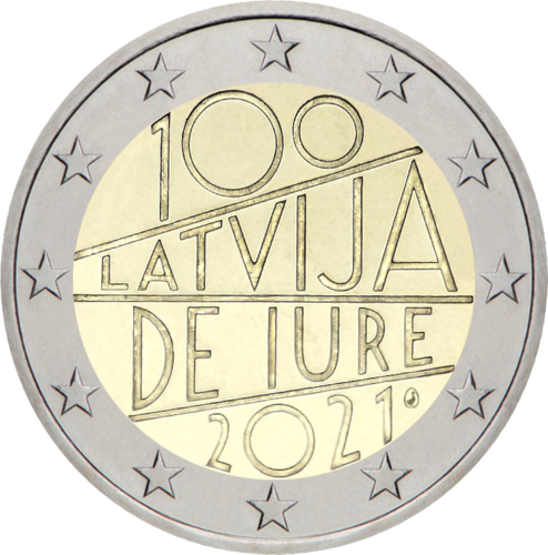 2021 Латвия Признание де-юре монета 2 евро (1)