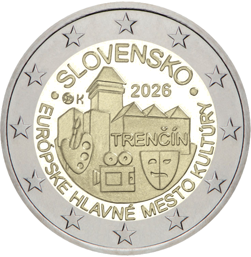 2026 Slovakija Trenčin - Europos kultūros sostinė 2 eurų moneta (1)