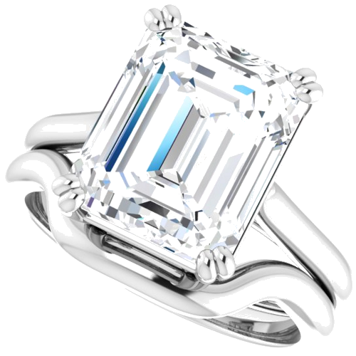 Sužadėtuvių Žiedas „Double Claw-Prong Solitaire“ 14k white gold Emerald 11mm x 9mm (10)