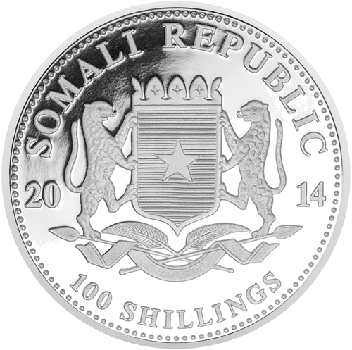1 oz Ziloņi 2014 Somālija 100 šiliņu sudraba monēta (2)