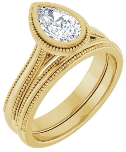 Sužadėtuvių Žiedas „Bezel-Set Solitaire“ 14k yellow gold Pear 8mm x 5mm (6)