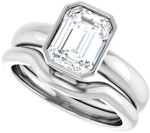 Sužadėtuvių Žiedas „Bezel-Set Solitaire“ 585 Baltojo Aukso Emerald 8mm x 6mm (10)